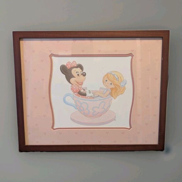 Disney Precious Moments Minnie & Alice 15x19 Framed Art Aaron Brothers Teacup - Picture 1 of 16